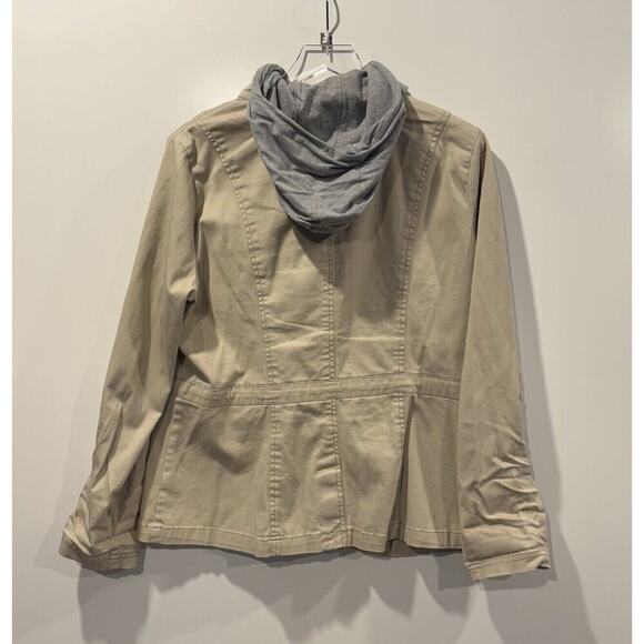 DKNY Jeans Tan Mixed Media Hooded Utility Jacket Womens XL - Picture 3 of 6